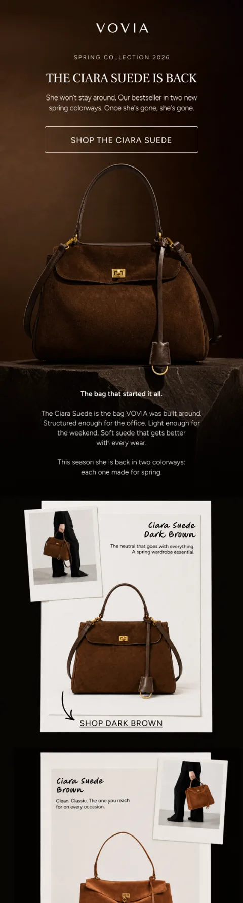 VOVIA — The Ciara Suede is Back campaign email