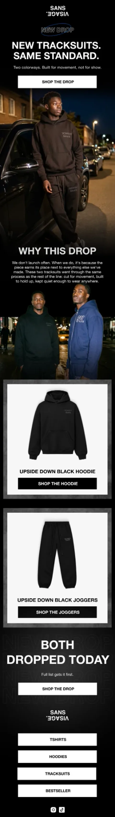 Sans Visage — New tracksuits. Same standard. campaign email